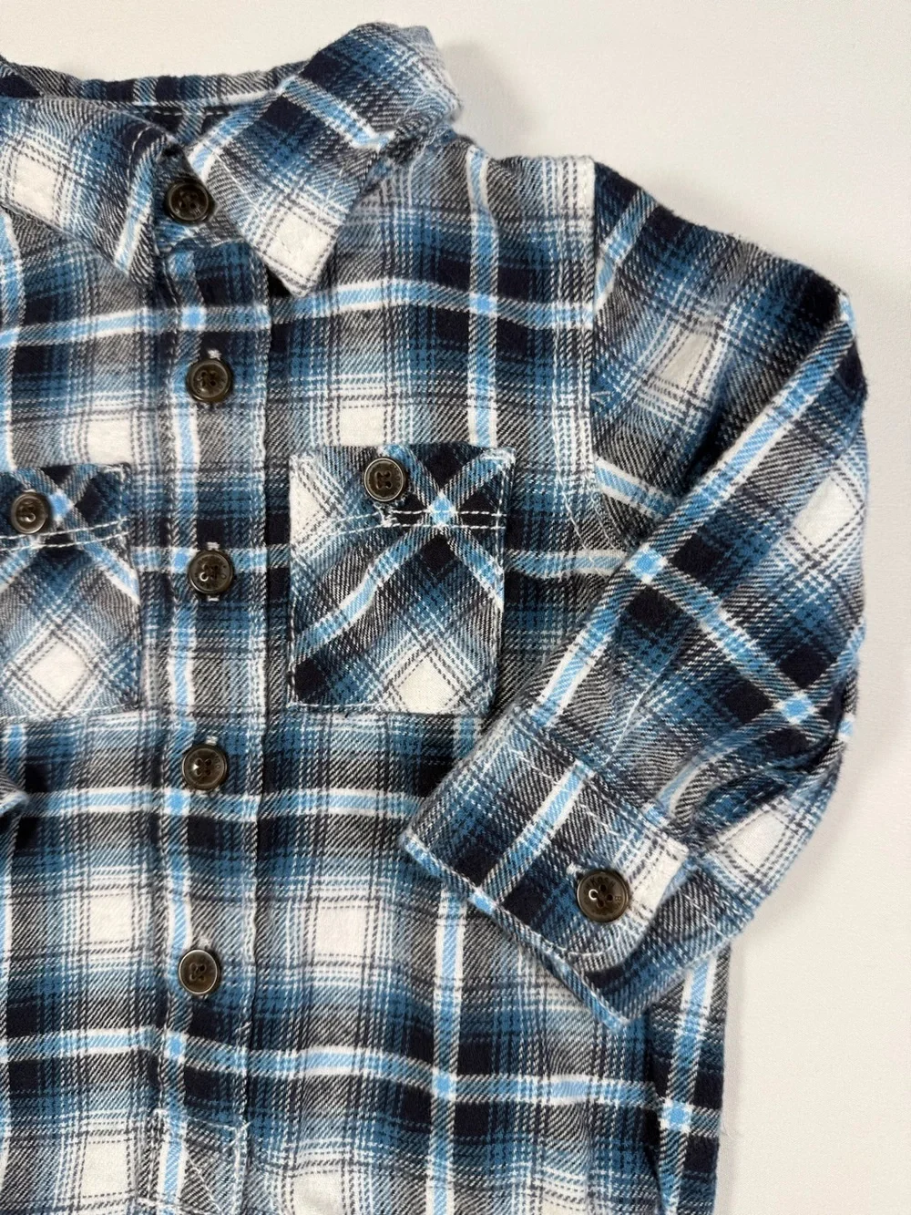 OSHKOSH BGOSH Baby Plaid Flannel Shirt Bodysuit Size 9M Blue Lumberjack Cozy‎